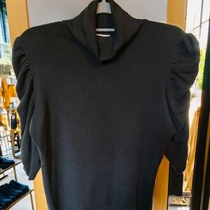 Evie black ruched 3/4" sleeve turtle neck sweater size M